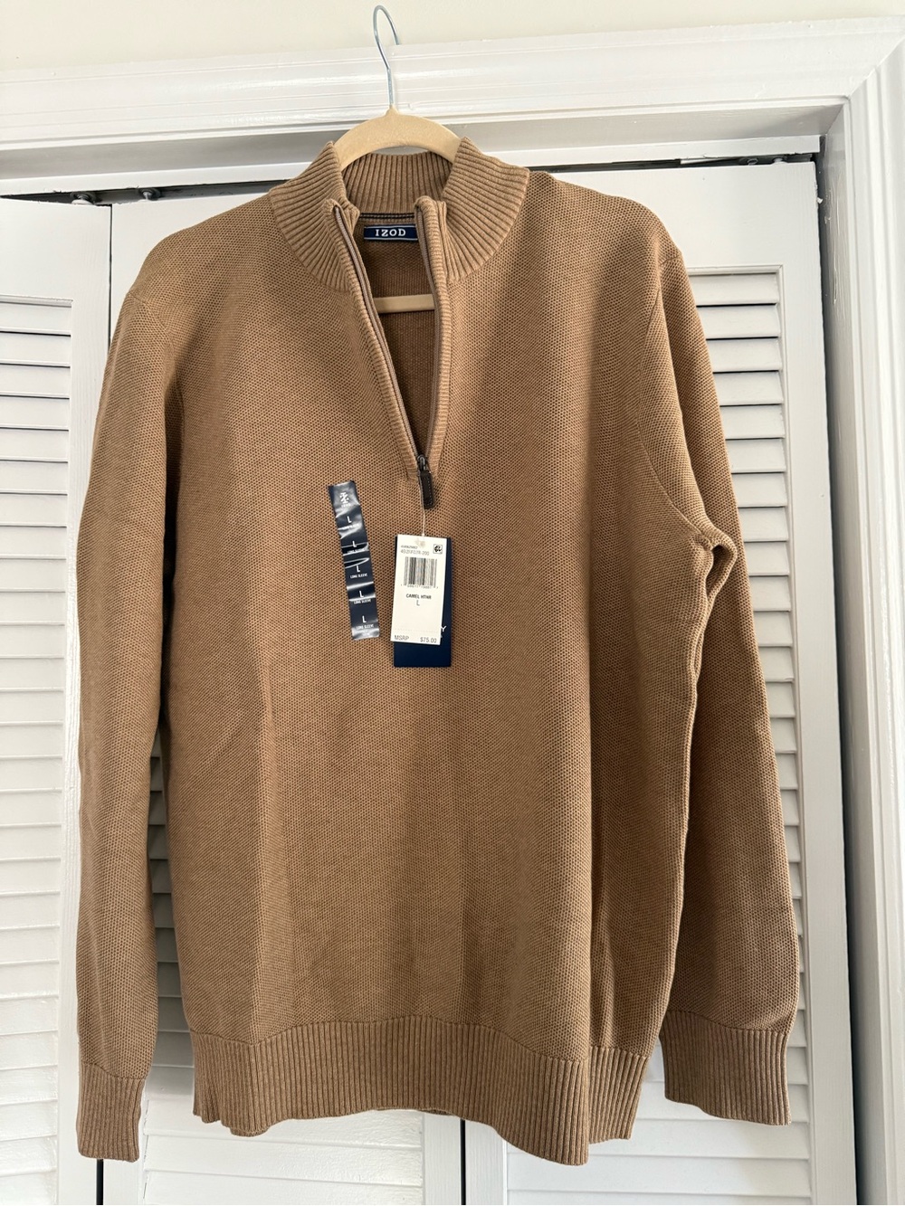 Izod Men’s Half-Zip Sweater in Camel/Tan